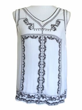 Japna Embroidered White Sleeveless Top Size Xsmall